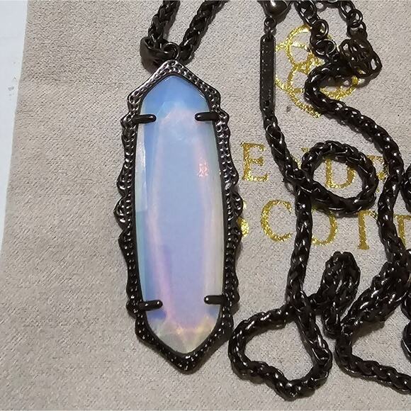 Kendra Scott "Mystic Bazaar" White Opalite Iridescent Gunmetal Chain Necklace - Picture 1 of 8
